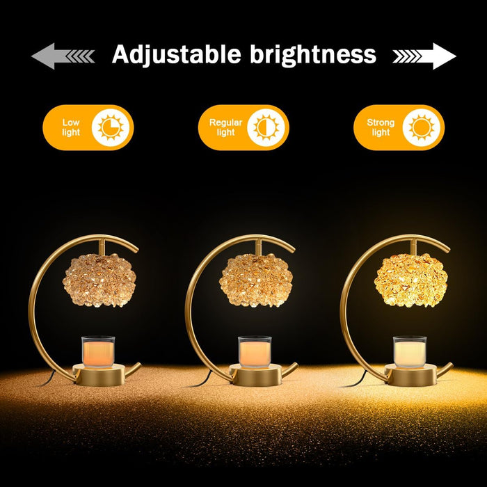 Bronze Candle Warmer Lamp for Jar Candles with Adjustable Brightness＆Timer，Handcrafted Crystal＆Wooden Base,Candle Lamp Luxurious Design+2Bulbs,Home Decoration Electric Candle Lamp(C-Shaped)