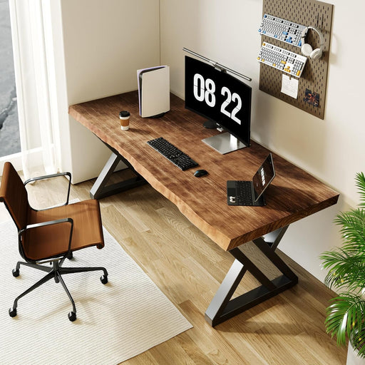 Solid Wood Desk FiftyFiveInchWide Matte Brown RusticAgedOak