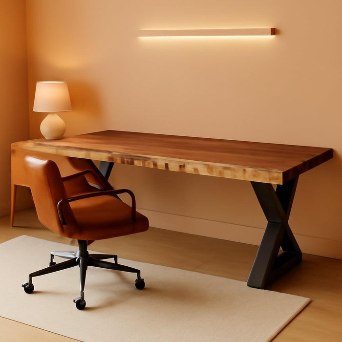 Solid Wood Desk FiftyFiveInchWide Matte Brown RusticAgedOak