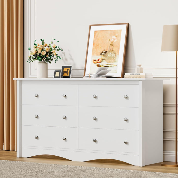 Dresser for Bedroom, 6 Drawer Wood Dresser, White