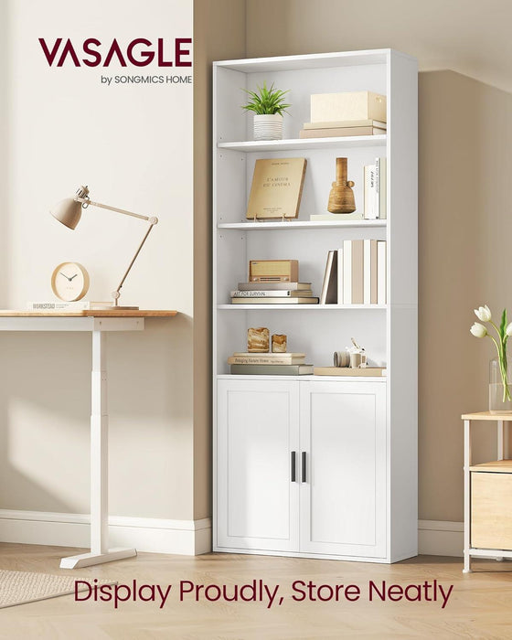 Custos Collection - Bookshelf, 6-Tier Tall Bookcase, Book Shelf with Doors, Open Storage Shelf, 9.4 X 23.6 X 68.9 Inches, for Living Room, Home Office, Dining Room, Cloud White ULBC402W01