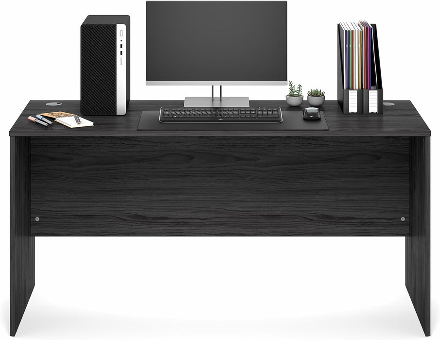 Roger Computer Desk, 60 Inch Rectangular Executive Desk with Modesty Panel, Home Office Desk with Thick Tabletop, Desk Cord Grommet, Scratchproof, for Home Study, Office, Coastal Grey