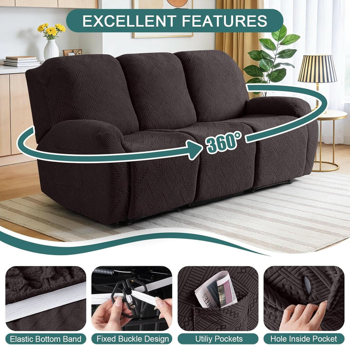 Recliner Sofa Covers Recliner Chair Covers Couch Covers for Reclining Couches with Pockets Washable Furniture Protector with Elastic Bottom (3 Seater, Chocolate)