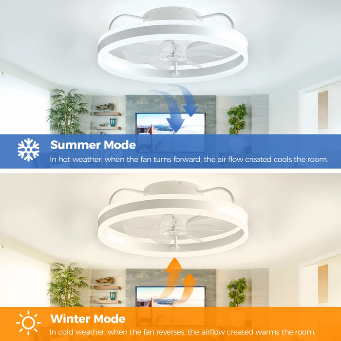 Ceiling Fan with Light, Remote & APP Control, 20" Low Profile Ceiling Fan with Quiet DC Motor-Flush Mount Fan Light, Dimmable LED Bladeless Ceiling Fans for Indoor/Living Room