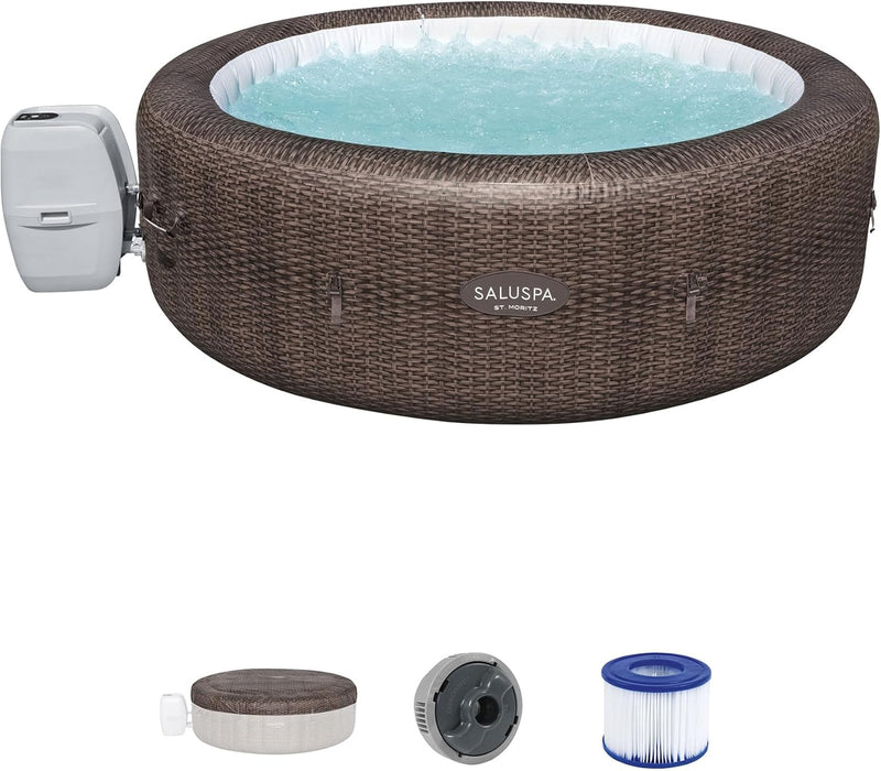 Saluspa St Moritz Airjet 5 to 7 Person Inflatable Hot Tub round Portable Outdoor Spa with 180 Airjets and Energysense Energy Saving Cover