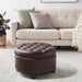 Home Decor | Button Tufted Faux Leather round Storage Ottoman | Ottoman with Storage for Living Room & Bedroom (Distressed Brown)