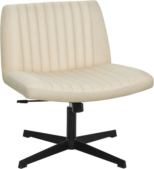 Criss Cross Chair,Armless Cross Legged Office Chair,Wide Comfty Desk Chair with No Wheels Modern Height Adjustable,Swivel Fabric Vanity Chair Computer Task Chair (Pack of 1, Beige)