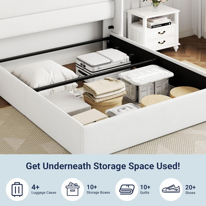 Full Size Velvet Lift up Storage Bed, Modern Wingback Headboard, Hydraulic Support, No Box Spring Needed, White