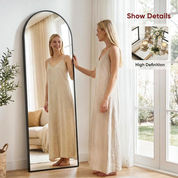 Full Length Floor Mirror Arched Standing Mirror with Aluminum Frame - Freestanding Wall Mount Leaning Body Mirror for Bedroom Living Room Entryway, 71" L X 28" W, Black