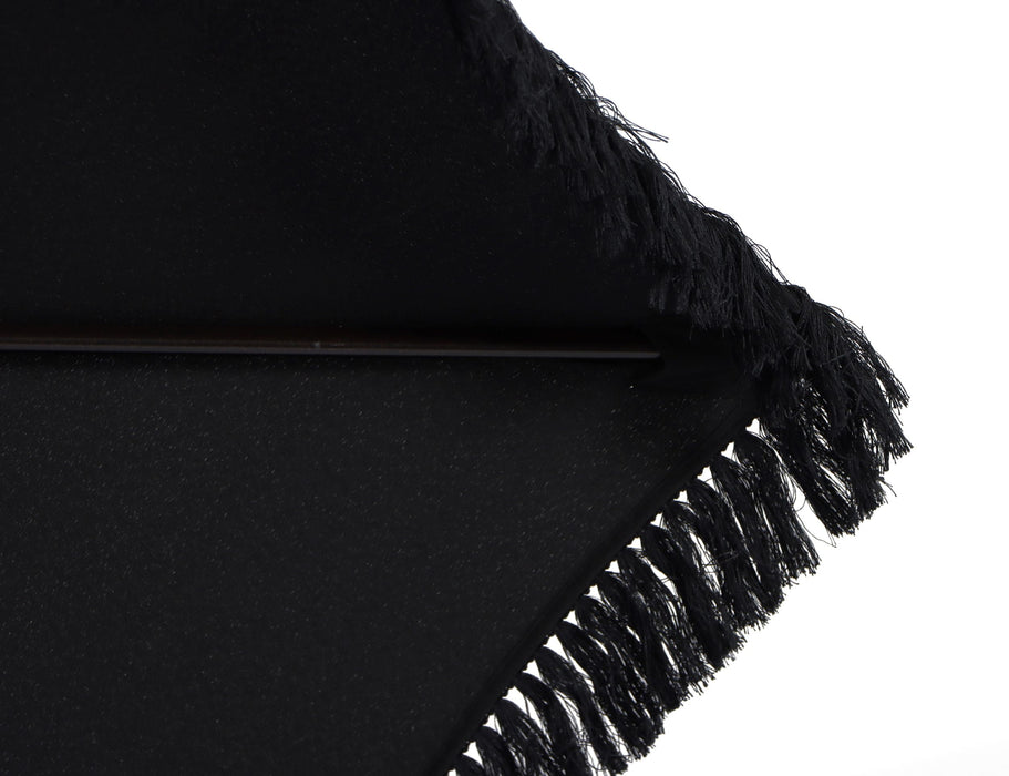 Outdoor 7.5' Black Ventura Fringe round Push-Up Premium Patio Umbrella