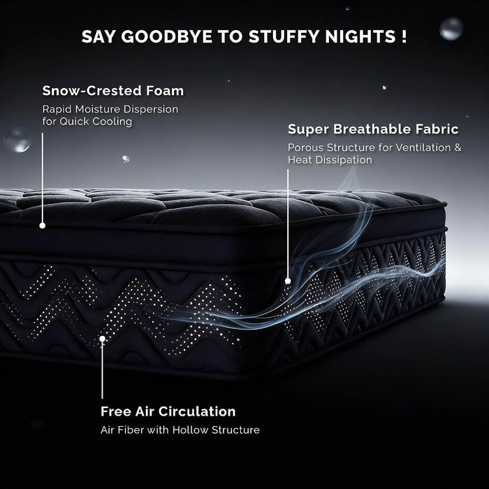 Premium 12 Inch Queen Size Mattress - Black Diamond Quilted, Individual Pocket Spring & Memory Foam Top, Luxurious Support, Pressure Relief