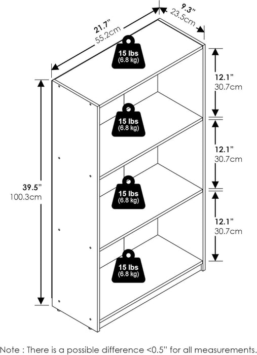 Basic Book Shelf, 3-Tier Modern Bookshelf, Bookcase with Open Shelves, 9.3 X 21.8 X 39.5, for Living Room, Bedroom, Home Office, White