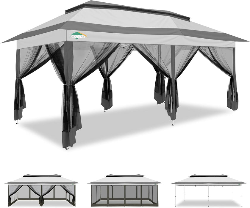 12X20 Pop up Canopy Tent - Gazebo, Party Tents for Parties, Carpas Para Fiestas, Large Outdoor Popup Patio Screened Gazebos, Shelter Tents with Net for Backyard, Commercial,Darkgrey