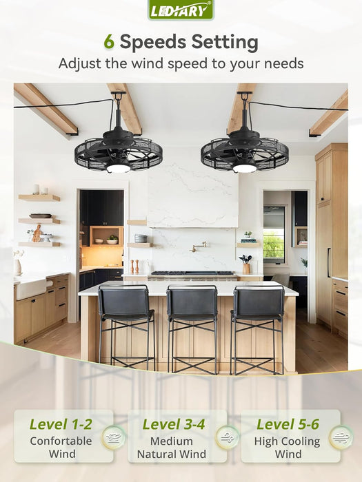 20" Outdoor Ceiling Fan with Lights, IP65 Waterproof Gazebo Fan, Plug-In Outdoor Hanging Fan Remote&App Control, 6 Speeds, 3CCT Dimmable, Caged Ceiling Fan for Gazebo, Patios, Porch,Pergola