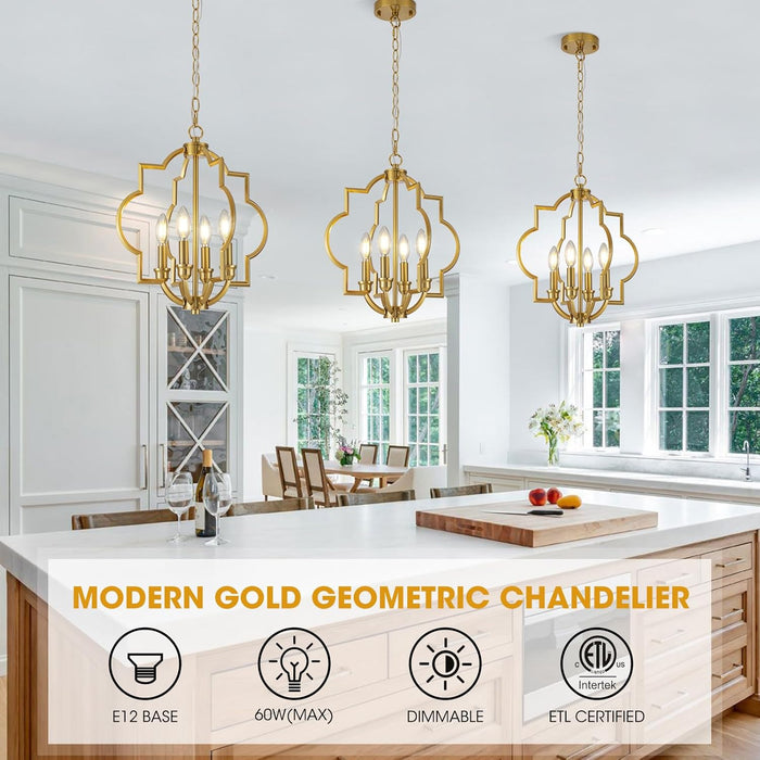 Brushed Gold 4-Light Geometric Dining Pendant Chandelier