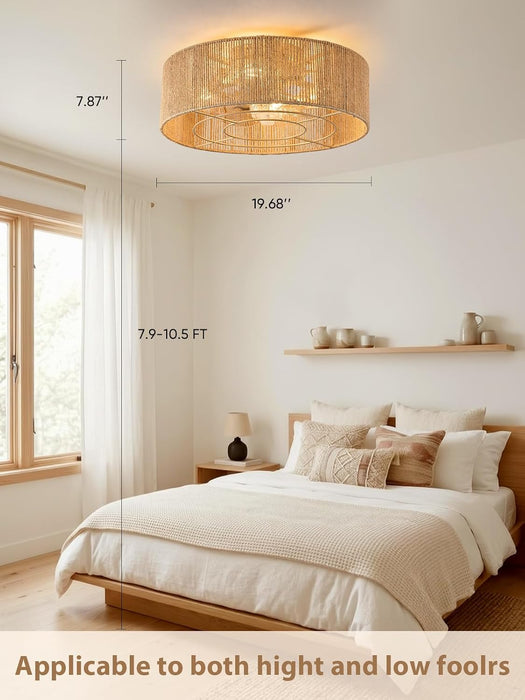 Boho Rattan Caged Fandelier Ceiling Fans with Lights and Remote Control