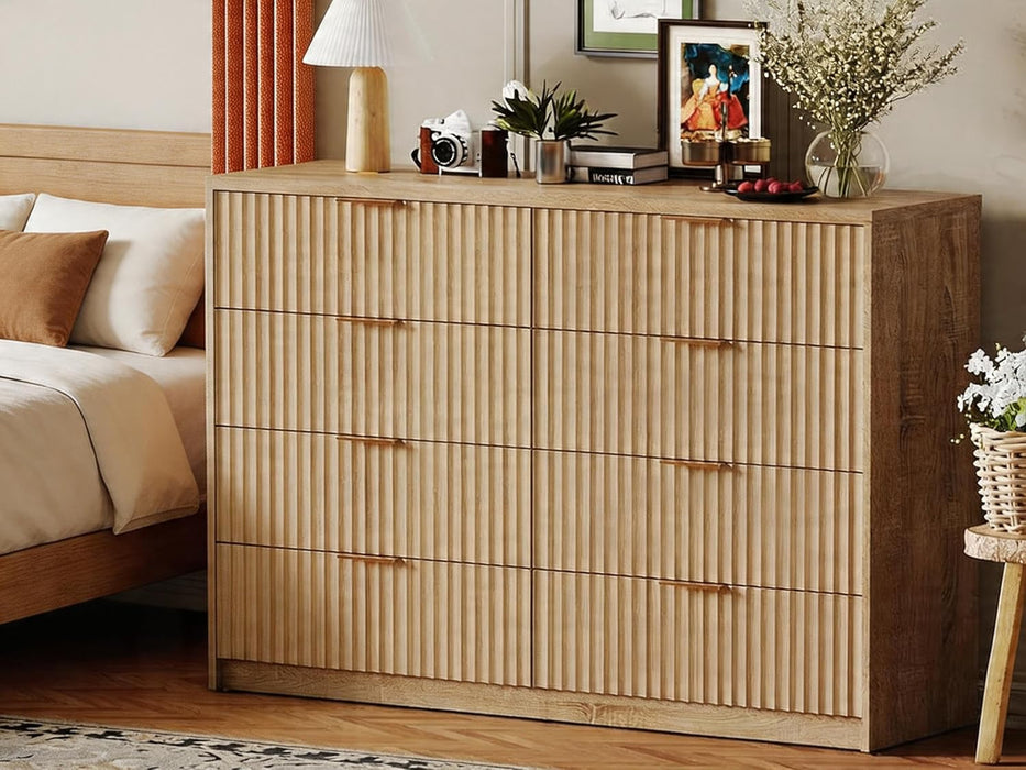 Fluted 8 Drawer Dresser for Bedroom, Wide Chest of Drawers for Closet and Bedroom Storage, Dresser Storage for Living Room