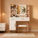 Makeup Vanity Desk with Lights in 3 Colors, White Vanity Table with Charging Station, Visible Drawers