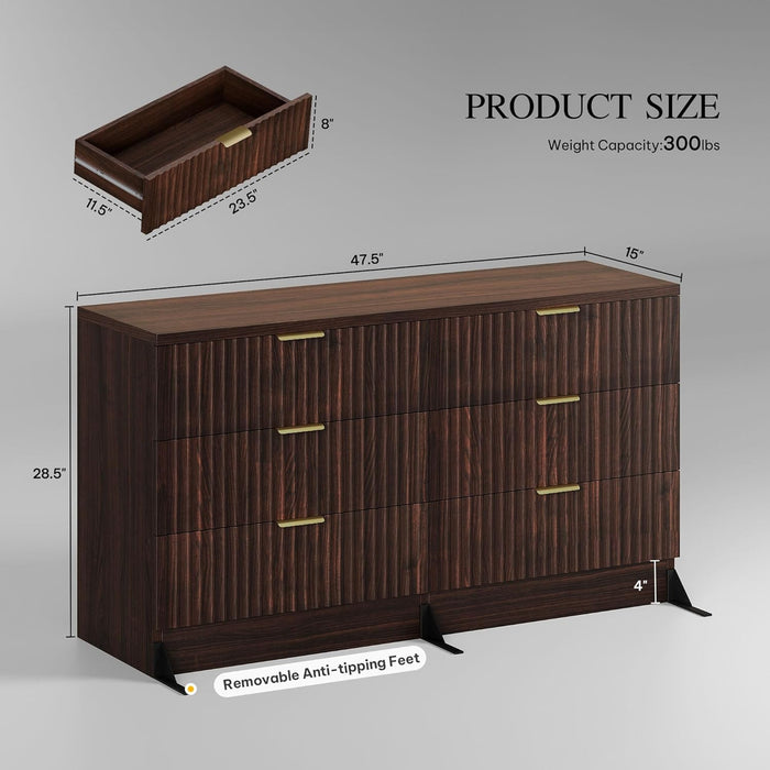 Walnut Dresser 47Inch Wide Storage Cabinet Bedroom