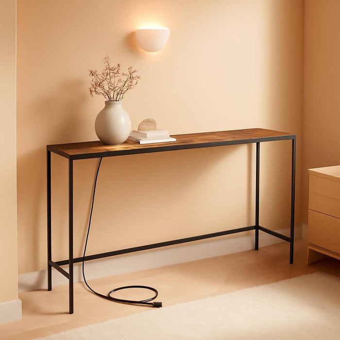 70.9'' Console Table with Power Outlet, Narrow Sofa Table, Industrial Entryway Table with USB Ports, behind Couch for Entryway, Hallway, Foyer, Living Room, Rustic Brown CTHR18E01Z1