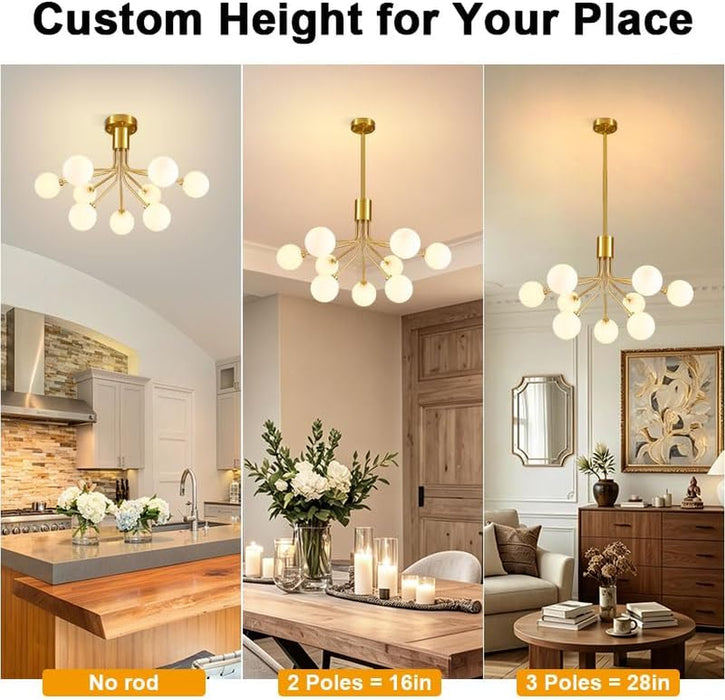 Gold Modern Chandelier 9-Light Glass Globe Ceiling Light Fixtures Mid Century Modern Sputnik Chandelier for Dining Room Kitchen Island Bedroom Living Room