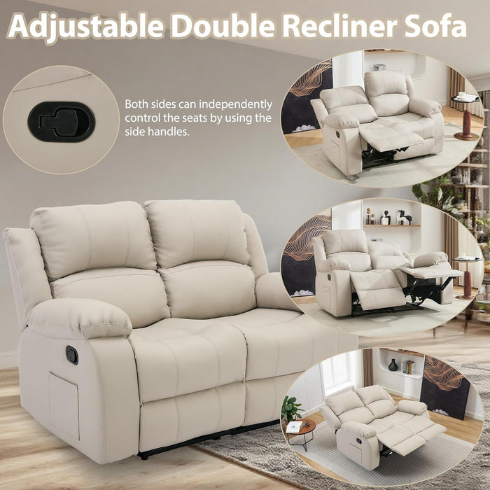 Manual Loveseat Recliner Sofa with Overstuffed Arms Leather Double Recliner Sofa with Side Pocket 2 Seat Reclining Sofa Chair for Living Room Meeting Room Bedroom Office Apartment RV