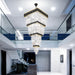 W32In X H94.5In Large Black Gold Crystal Chandelier,Square Crystal Raindrop Chandelier High Ceiling Pendant Light for Entrance Villa Foyer Ceiling Lighting Fixtures