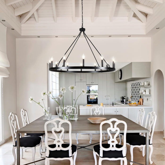 Black Wagon Wheel Chandelier 38Inch DiningRoom Industrial