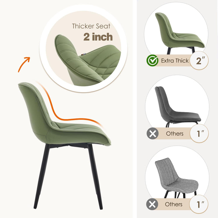 Dining Chairs Set of 2 Mid Century Modern Kitchen Chair Comfortable Upholstered Faux Leather Dinner Chairs for Kitchen Dining Room, Olive