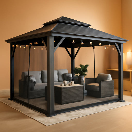 12x14 Grey Hardtop Gazebo With LED IlluminationSystem