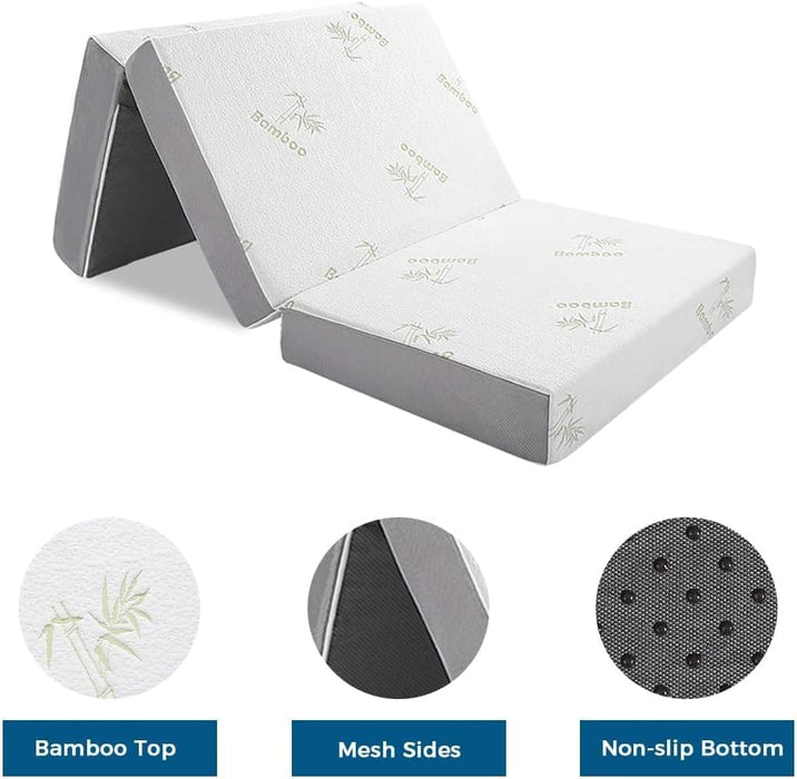 Queen Folding Mattress, 6 Inch Trifold Memory Foam Mattress with Ultra Soft Removable Cover, Foldable & Portable Queen Size Bed (78" X 58" X 6")