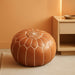 Unstuffed Genuine round Leather Pouf | Moroccan Ottoman Footstool, Footrest Cover | Super Soft Handmade Ottoman Faux Comes in 20" D X 20" W X 14" H