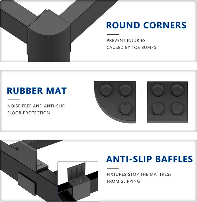 18 Inch Queen Platform Bed Frame - 3500 Lbs Heavy Duty Metal Mattress Foundation with Safe Rounded Corners & Recessed Legs, Non-Slip Mattress Retainers, Noise Free, No Box Spring Needed