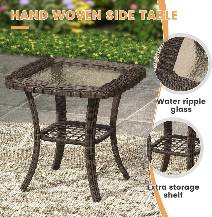 9 Piece Outdoor Patio Furniture Sets,Wicker Conversation Set with 3-Seat Sofa,2 Swivel Chair,2 Side Tables,2 Ottomans,1 Fire Table and 1 Lover Sofa for Garden,Brown Rattan Beige Cushion