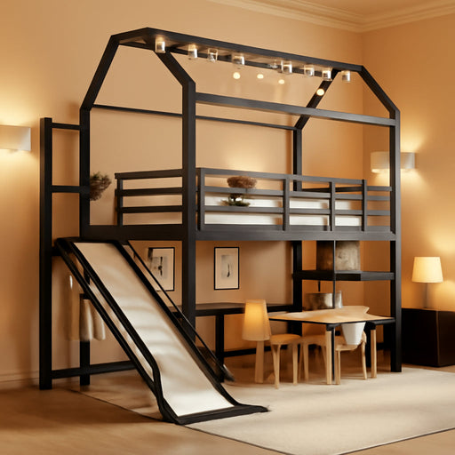 Twin Loft Bed Expansive Slide And BuiltInStorageUnit