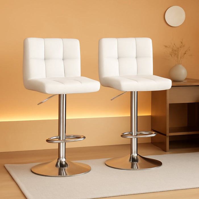 Bar Stools Modern Pu Leather Swivel Adjustable Hydraulic Bar Stool Square Counter Height Stool Set of 2 (White)
