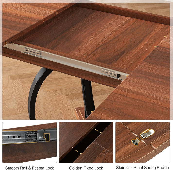 59" round Extendable Dining Table for 4-6, Modern Oval Kitchen Table with Heavy Duty Curved Legs & Wood X-Based, MDF Board with Spring Buckle, Space Saving, Dining Kitchen Living Room, Walnut