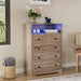 Tall Dressers with 4 Drawer Storage and LED Lights, Gray Wood Chest of Drawers with Charging Station for Bedroom, Living Room, Closet, Hallway, Wooden Nightstand Dresser for Bedside