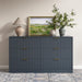 Navy Blue 6 Drawer Dresser for Bedroom, 55" Wide Fluted Chest of Drawers with Gold Metal Handles, Wood Dresser Storage Organizer Mid Century TV Stand for Living Room Closet Hallway