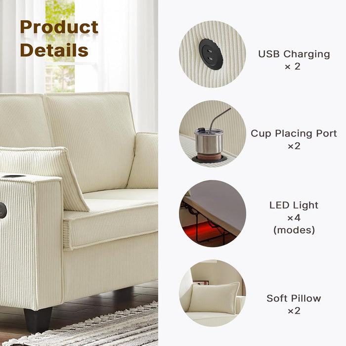 Beige 65-Inch Sleeper Sofa Bed, 2-in-1 Convertible