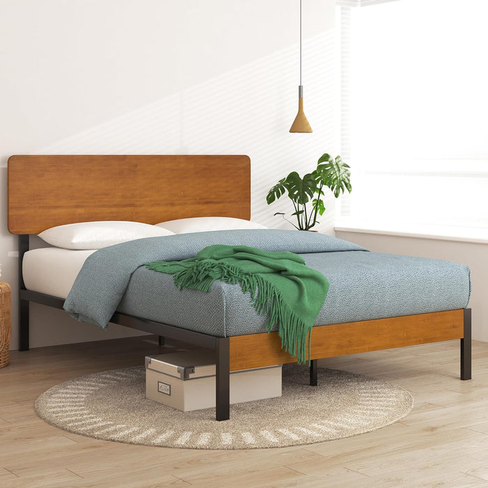 Olivia Metal and Bamboo Platform Bed Frame, No Box Spring Needed, Wood Slat Support, Easy Assembly, Twin