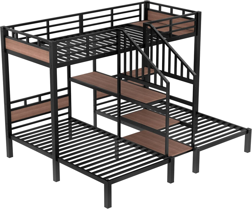 Metal Triple Bunk Bed JetBlackFinish IndustrialGrade