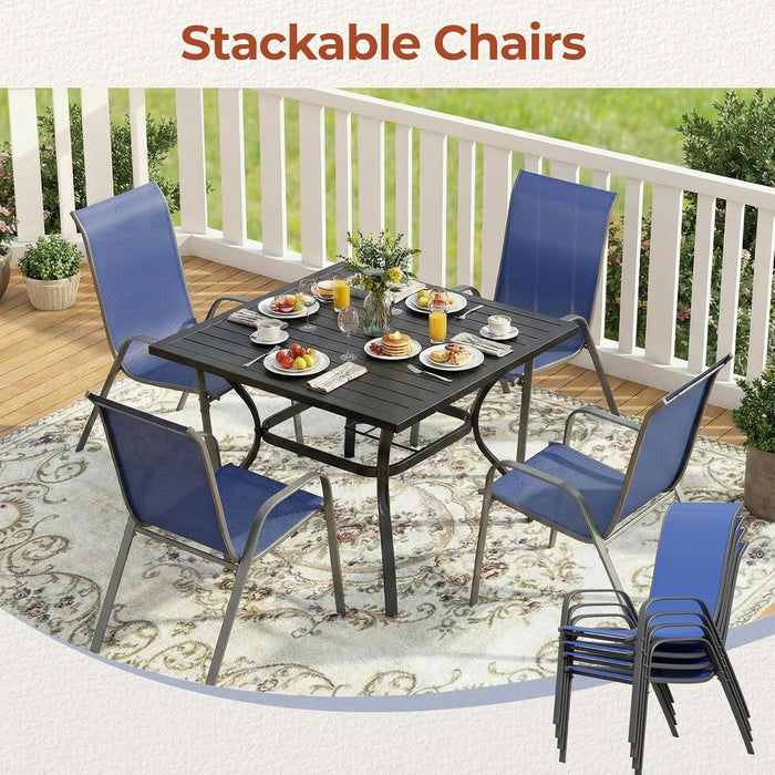 Patio Chair, Outdoor Stackable Textilene Chairs Set of 4, Navy Blue