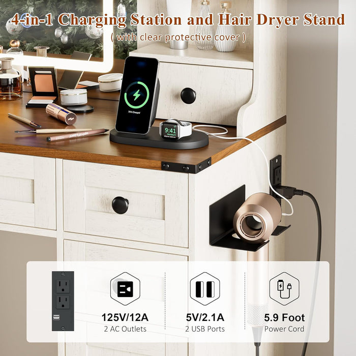 Brown Vanity Desk With BuiltInLED Lighting Mirror