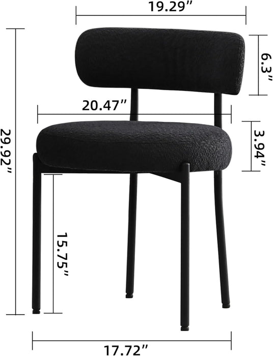 Black Dining Chairs Set of 4 round Upholstered Boucle Dining Room Chairs Mid-Century Modern Kitchen Chairs with Curved Backrest and Black Metal Legs