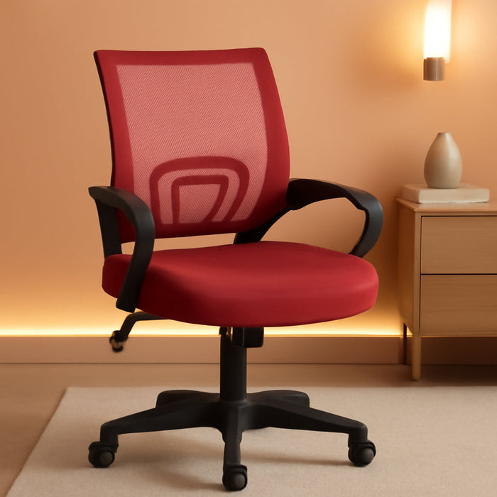 Office Chair Desk Chair Mid Back Mesh Task Chair Computer Chair Ergonomic Rolling Swivel Chair Adjustable Executive Chair with Lumbar Support Armrests, Red