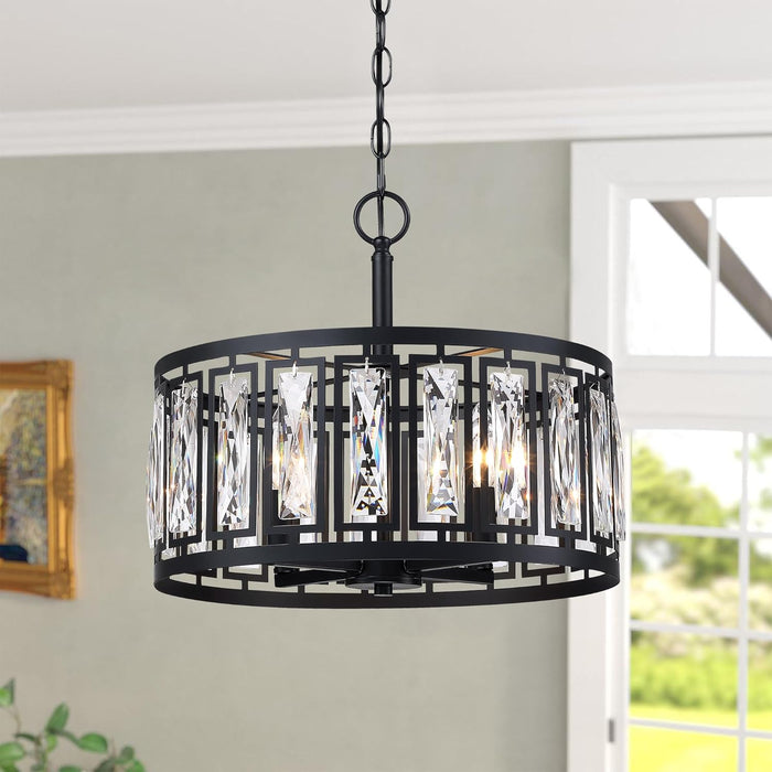 Matte Black Crystal Chandelier Featuring Four Lights