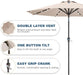 9FT Patio Umbrella with Solar Lights,Outdoor Market Umbrella with Tilt and Crank, LED Lighted Table Umbrella for Garden,Deck,Backyard,Pool,Beach (Beige)