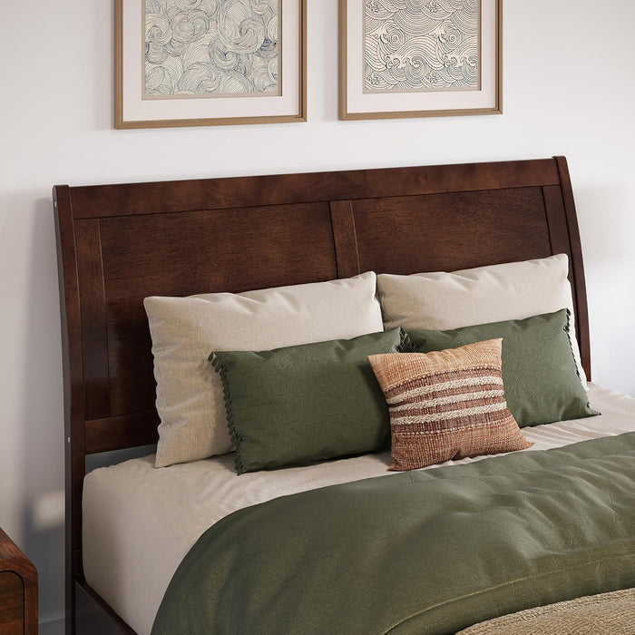 , Valencia Full Solid Wood Low Profile Sleigh Platform Bed, Walnut