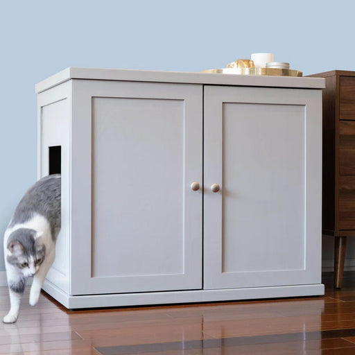 The Refined Litter Box - Wood Cat Litter Box Enclosure Cabinet with Drawer, Modern Style